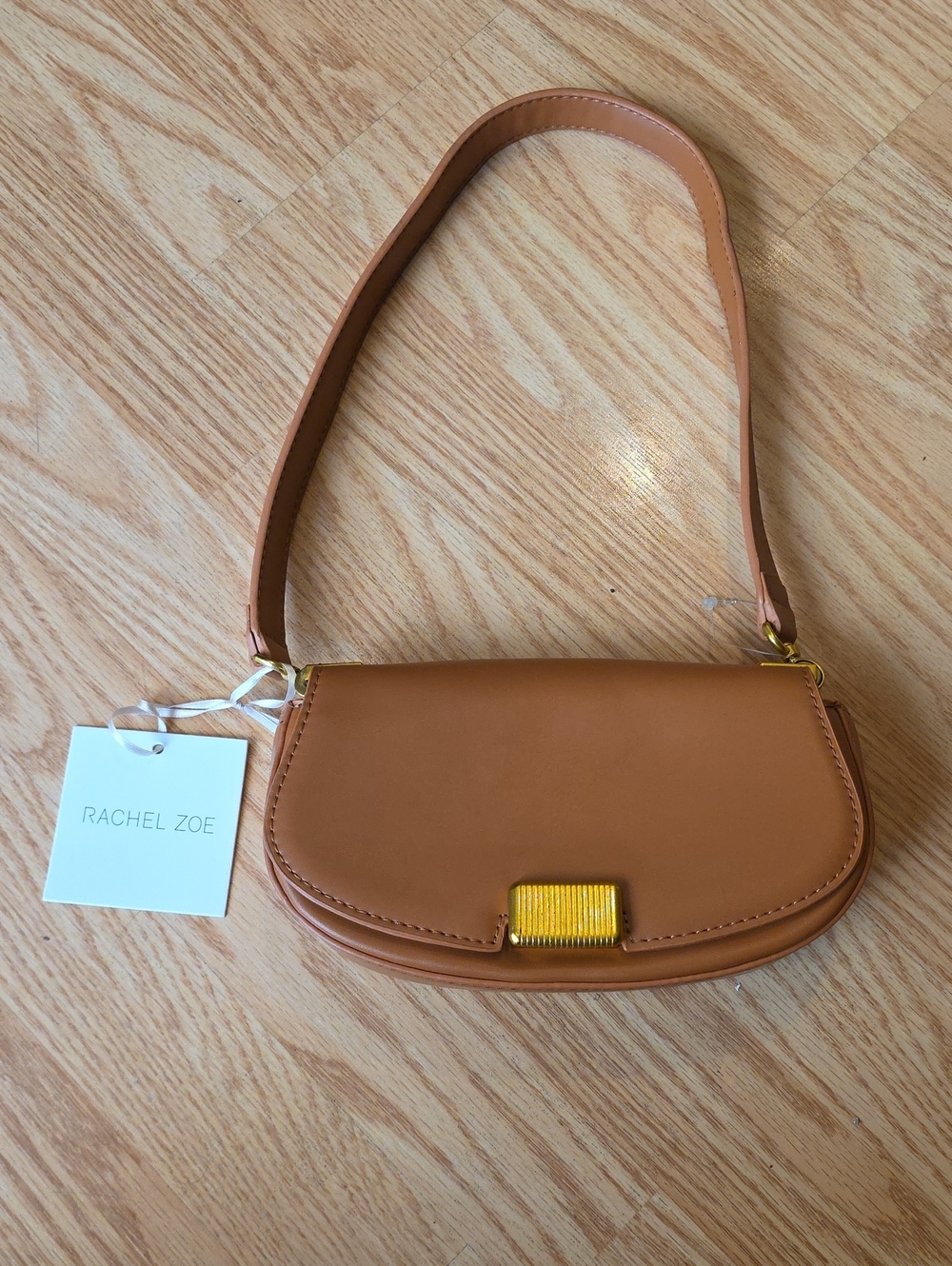Rachel Zoe Cognac Leather Shoulder Bag with Gold Accent